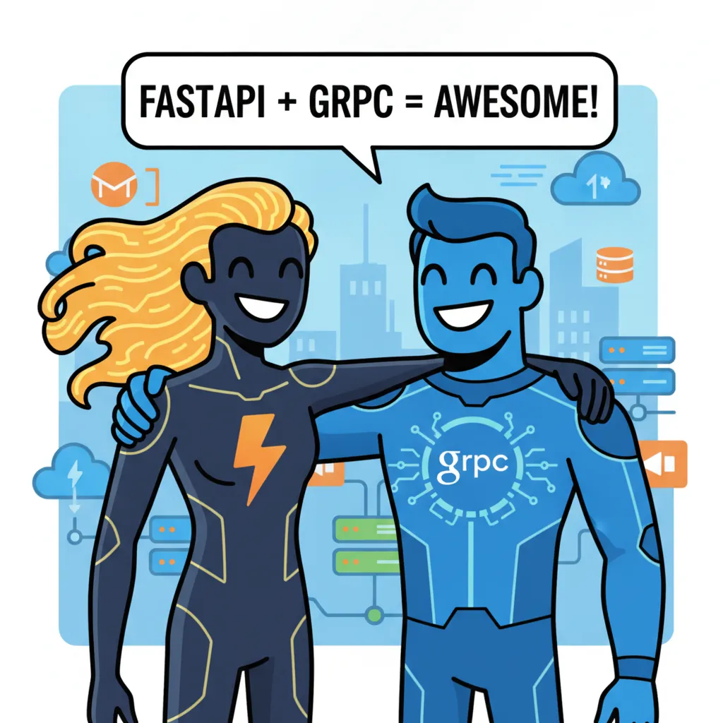 FastAPI and gRPC interfaces side-by-side showing unified documentation structure for a single microservice.